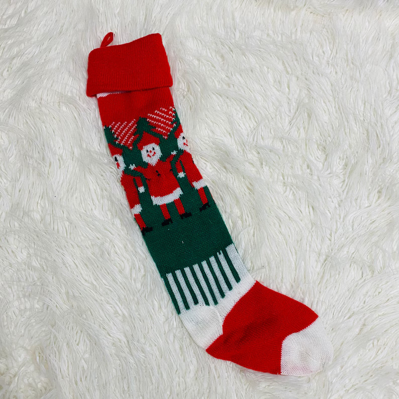 Vintage Knit Christmas Stocking Santa Nostalgic Boho Decor 22 - Etsy | Etsy (US)