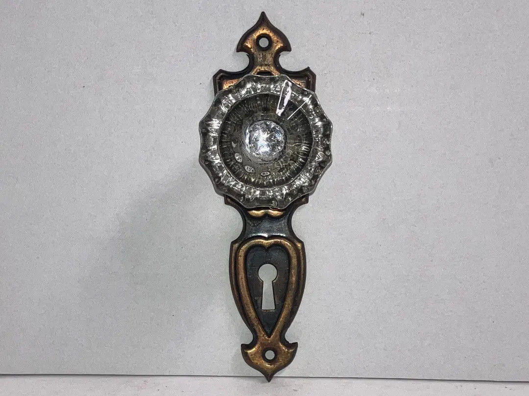 Antique Glass Door Knob and Brass Keyplate Wallhanger | Etsy (US)