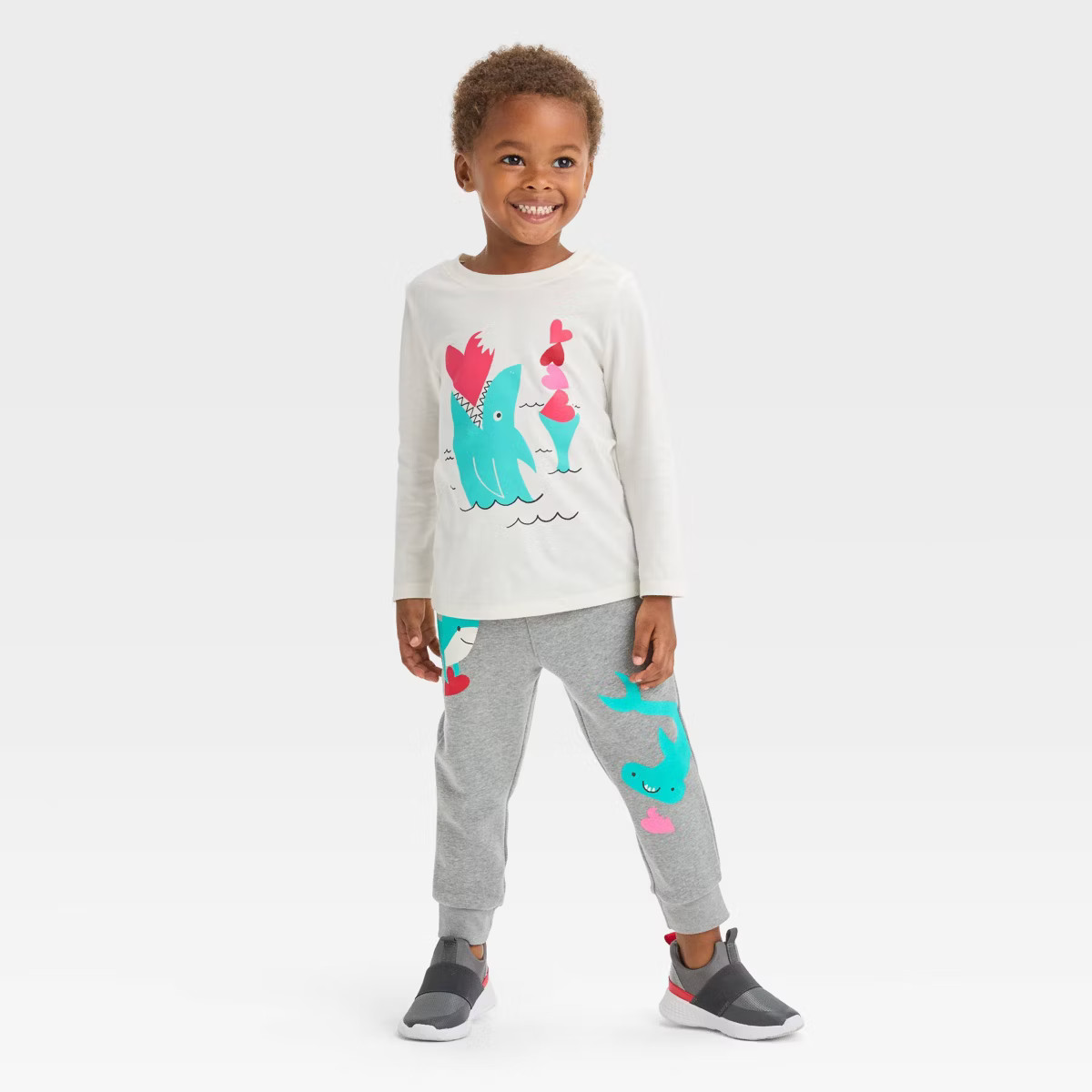 Toddler Boys' Long Sleeve Valentine's Day Shark Printed Graphic T-Shirt and Fleece Jogger Pants S... | Target