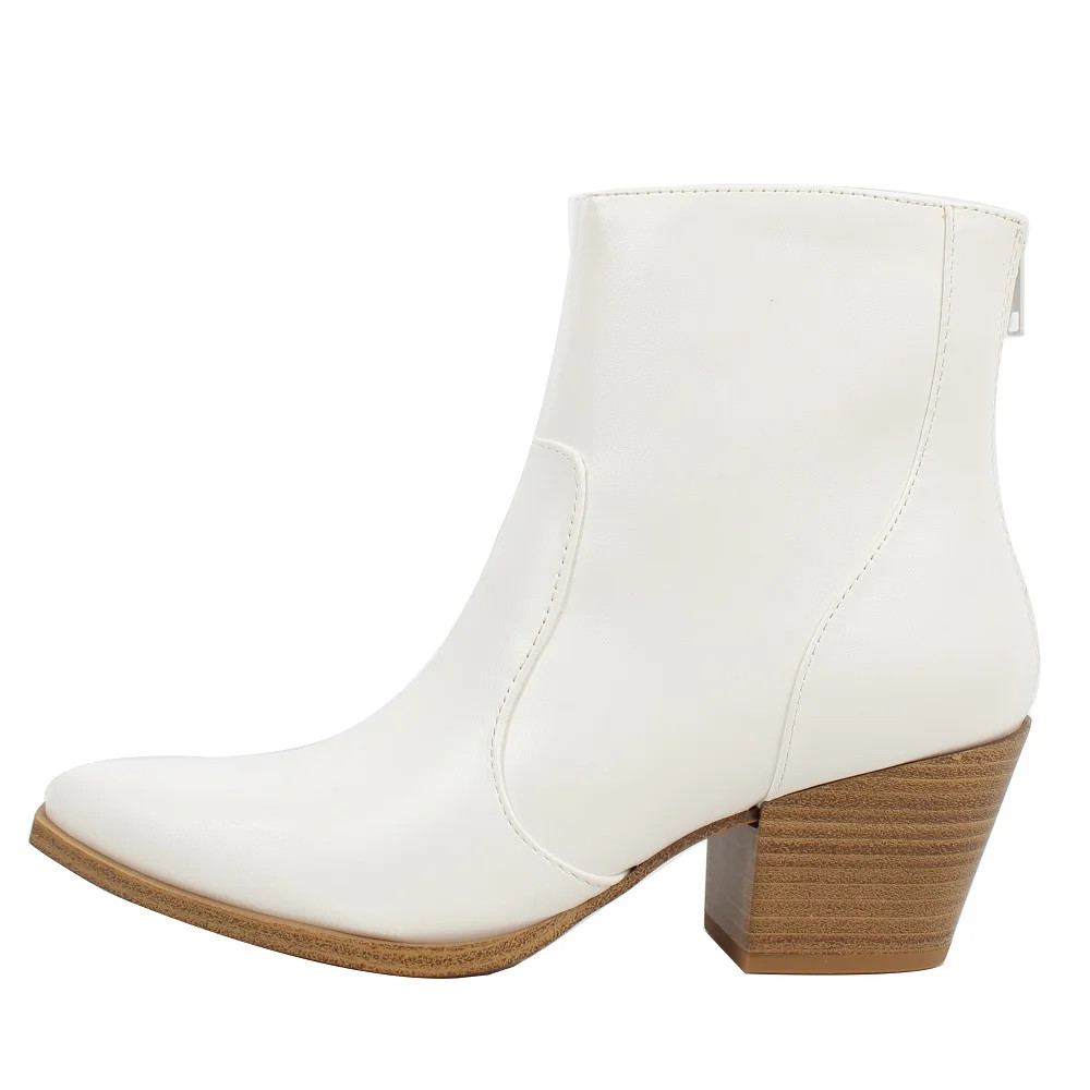 Soda Women's Pointy Toe Cowboy Mid Calf Stacked Heel Booties, White ,  10 M US - Walmart.com | Walmart (US)