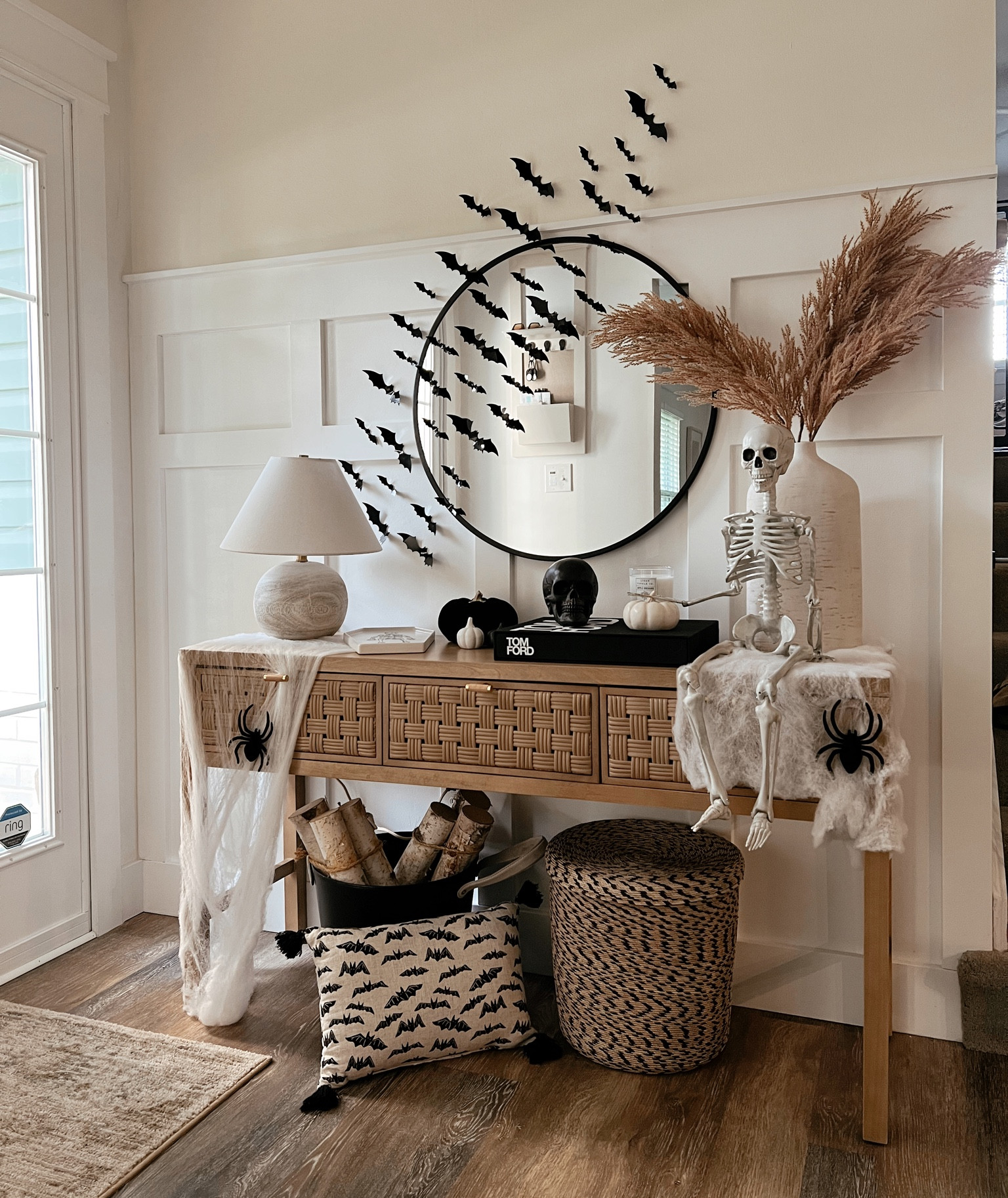 Spooky entryway👻💀🦇 went all out for this space and everything is so affordable! Had a bunch of questions on our bats - they come with double sided stick on squares so hanging them is SO easy! Amazon find! 🖤🖤 

Halloween decor, Halloween entryway, Halloween bats, Amazon Halloween decor, Halloween vibes, spooky season, spooky szn 

#LTKhome #LTKSeasonal