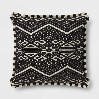 Euro Fringed Jacquard Decorative Throw Pillow Black - Opalhouse™ | Target