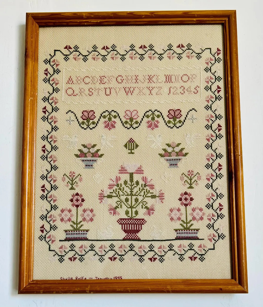 Vintage Framed Cross Stitch Sampler | Floral Needlework Wall Art | Handmade Embroidery Decor | Co... | Etsy (US)