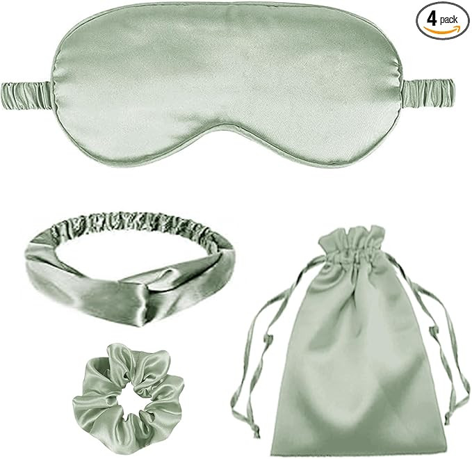 4Pcs Silk Sleep Masks Satin Eye Mask Silky Eyes Cover Blindfold Eyeshade Headband Scrunchies Pouc... | Amazon (US)