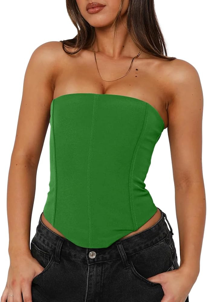Women's Sexy Corset Tube Top Summer Lace-Up Backless Y2K Going Out Double Lined Cropped Tank Tops | Amazon (US)