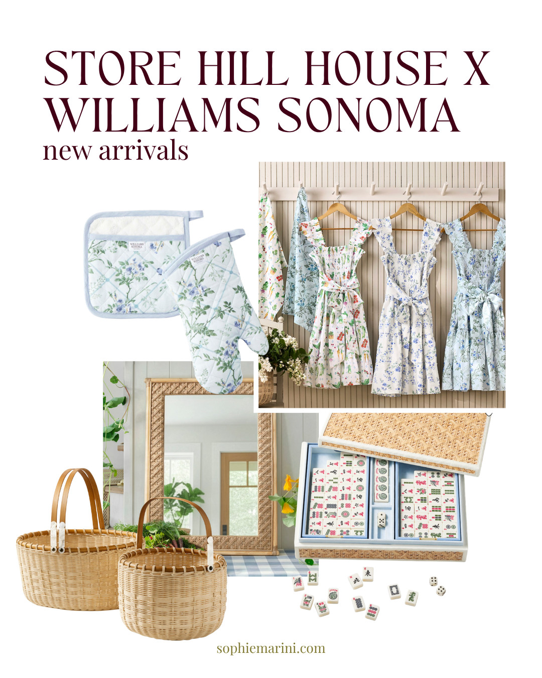 The Hill House x Williams Sonoma collection is here and we are all swooning. 

[Hill House Home, floral Oven Mitt & Potholder Set, Bent-rattan rim and teak wood, Nantucket basket style, Mermaid-weave wicker frame mirror, rattan Mahjong Set, home decor, home finds]  

 