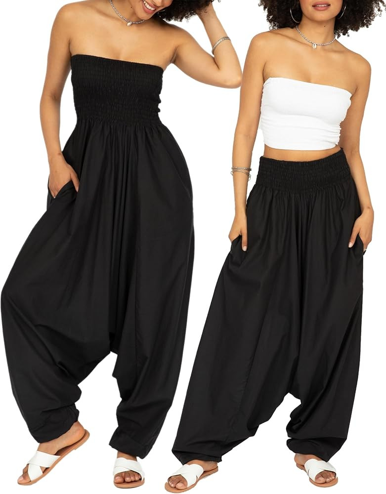 likemary Jumpsuits for Women - Pull Down Romper to Harem Pants Women - One Size Cotton Jumpers - ... | Amazon (US)