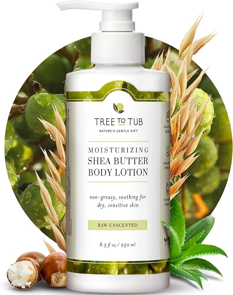 Tree to Tub Unscented Shea Butter Body Lotion for Dry Skin - Fragrance Free Sensitive Skin Lotion... | Amazon (US)