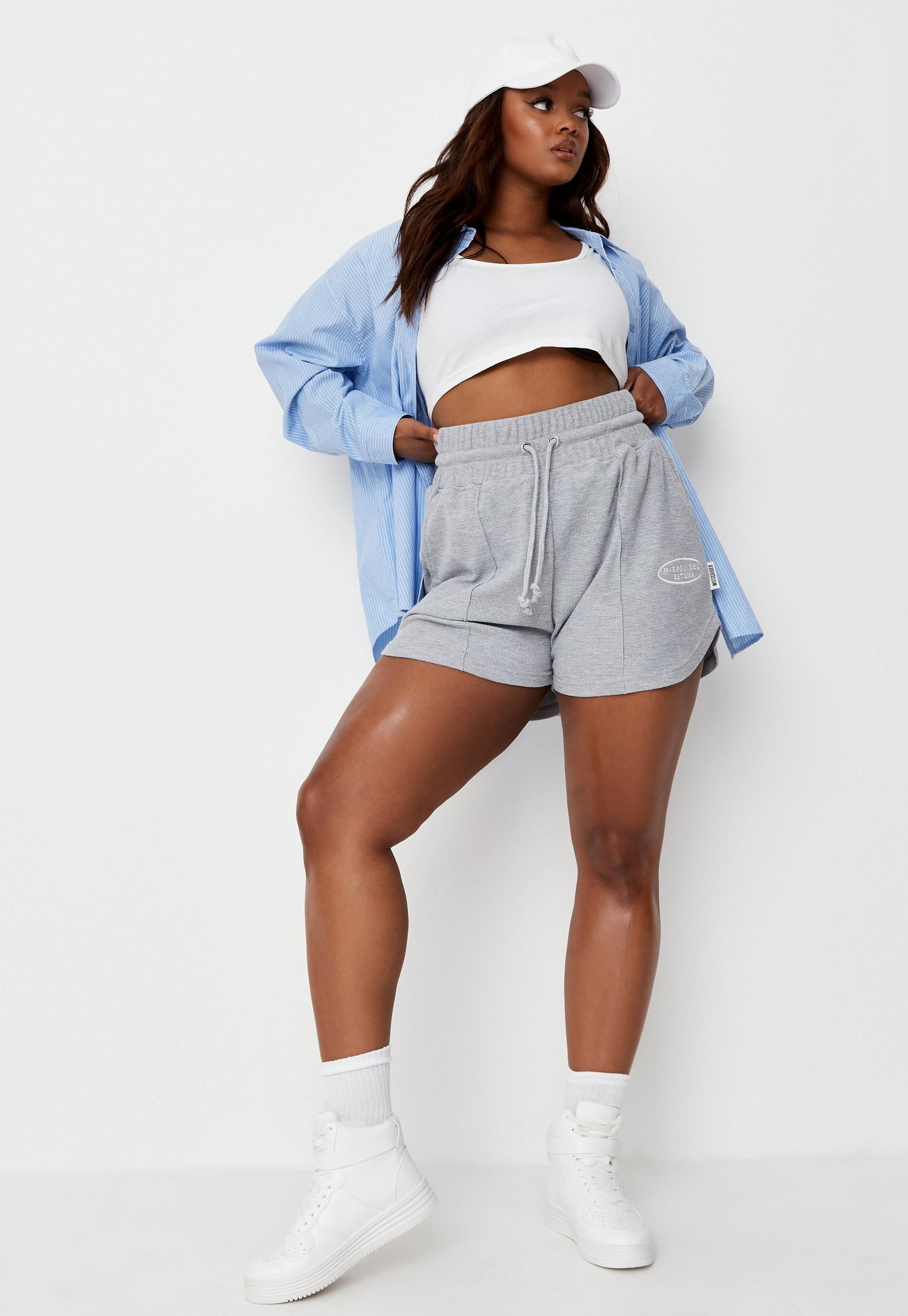 Plus Size Gray Marl Missguided Waffle Runner Shorts | Missguided (US & CA)