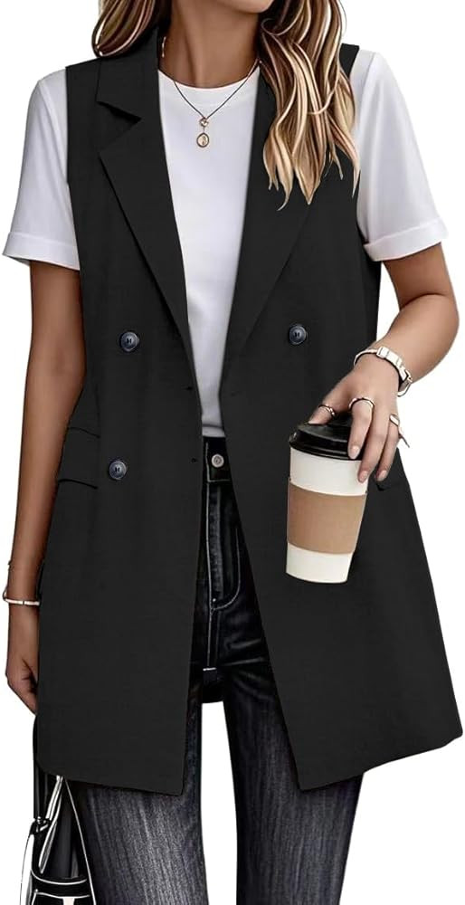 IDEALSANXUN Womens Long Linen Vest Dressy Sleeveless Blazer Jackets Outerwear Tops | Amazon (US)