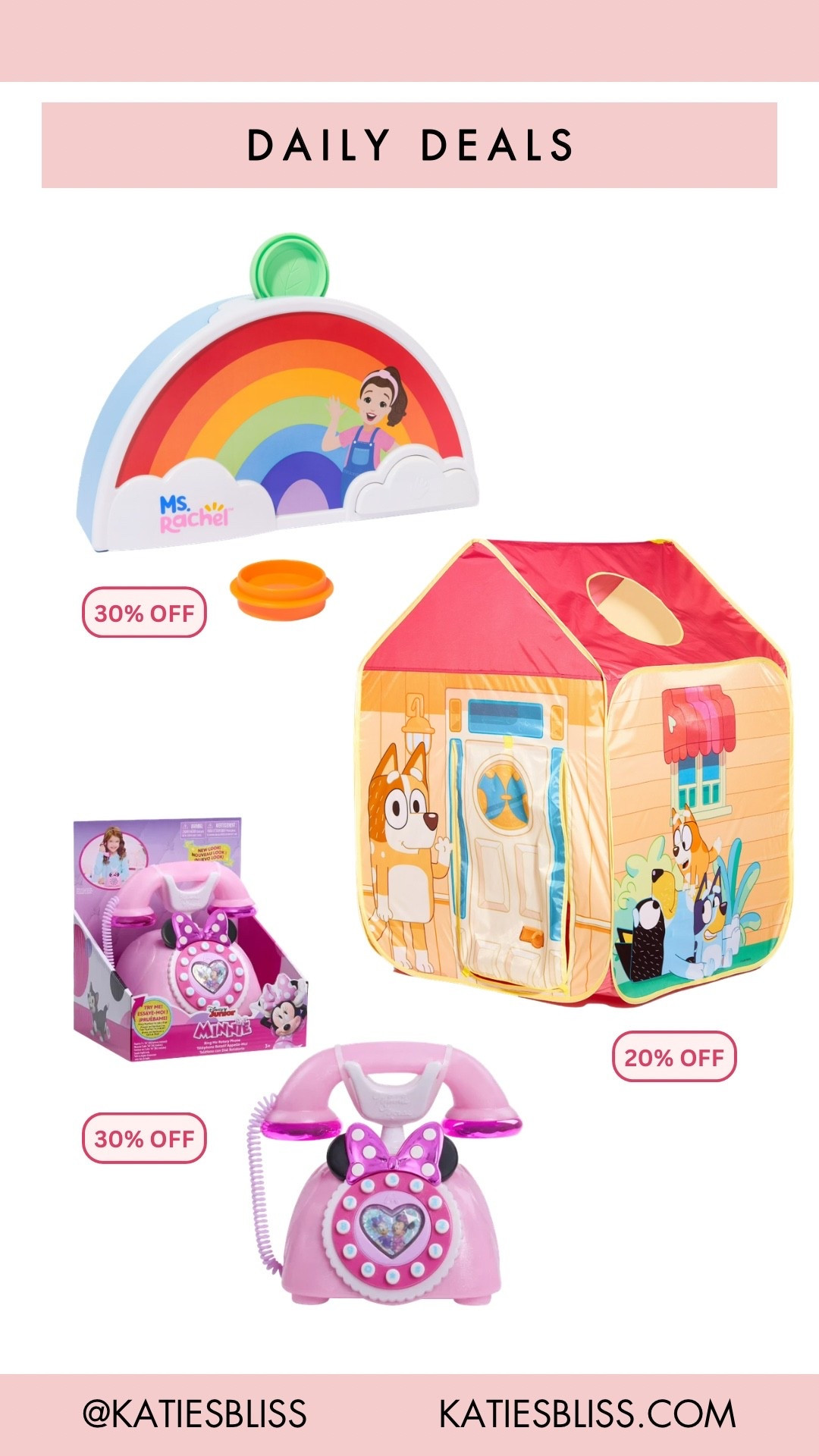 Daily deals ✨

Walmart. Deal. Sale. Markdown. Rollback. Play house. Bluey. Minnie Mouse. Play phone. Kids. Toys.

#LTKKids #LTKBaby #LTKSaleAlert