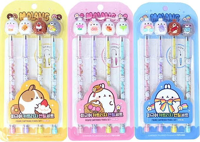 Molang Figure Cartridge Pencil 4pcs Set - Kawaii Korean Stationery, Cute Refillable Mechanical Pe... | Amazon (US)