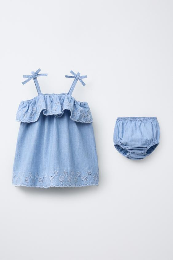 FLOWY DENIM BLOUSE AND PANTIES SET | Zara US