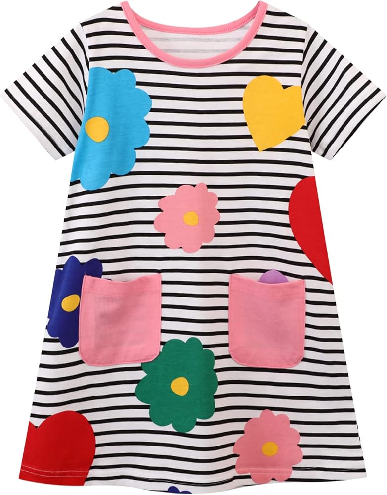 HILEELANG Toddler Girls Short Sleeve Dress Easter Cotton Casual Summer Appliques Shirt Jersey Dre... | Amazon (US)