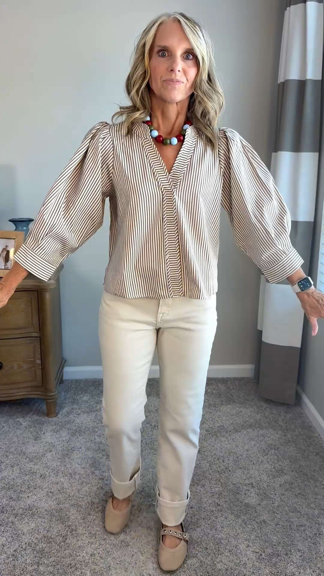 Wearing small top and 27 jeans. This is the perfect late summer, early fall look and the ecru jeans will be fantastic this fall and winter.

#LTKgrwm #LTKootd #LTKOver40
