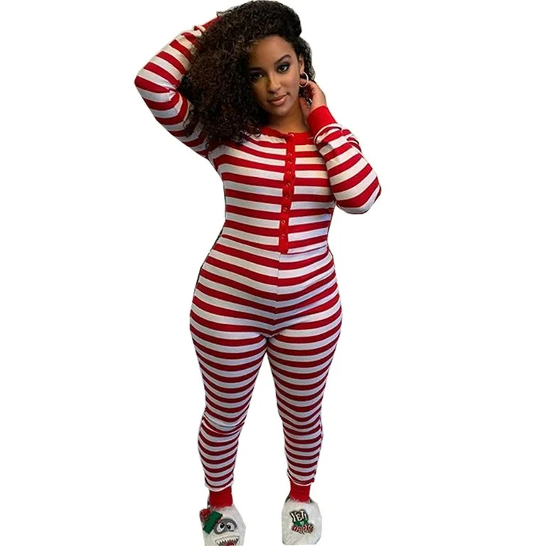 Christmas Onesie for Women Striped Jumpsuit Romper One Piece Pajamas Sleepwear Clubwear Nightwear | Walmart (US)