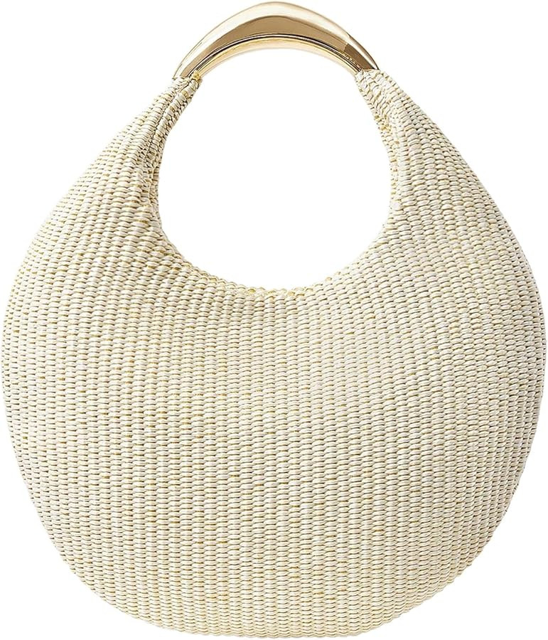 QWINEE Women's Woven Handbag Elegant Clutch Purse Metal Top Handle Cresent Evening Bag Retro PU L... | Amazon (US)