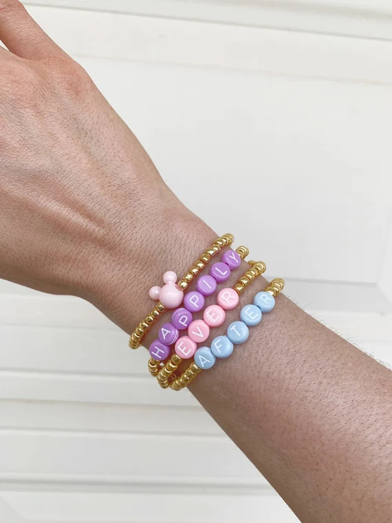 Pastel Word Bracelet Mickey Mouse Bead Bracelet | Etsy | Etsy (US)
