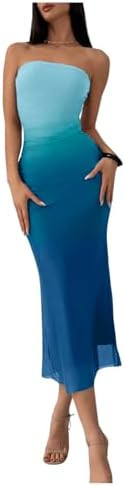 GORGLITTER Women's Mesh Strapless Ruched Bodycon Maxi Dress Wedding Guest Prom Cocktail Summer Y2... | Amazon (US)