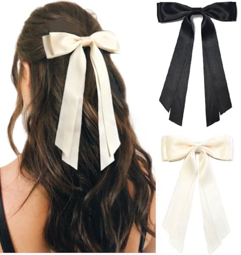 Hair Bows for Women Bow Clips Cute Hair Ribbons Girls Ribbon Bows for Hair BowKnot Barrettes Tassel Hair Bow Clips Fashion Hair Accessories for Women, Black & Beige | Amazon (US)