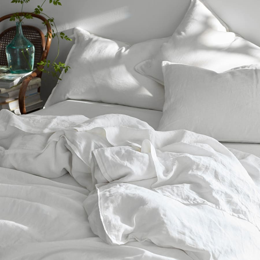 Premium Breathable Washed Linen Solid Duvet Cover - White, Full | The Company Store
