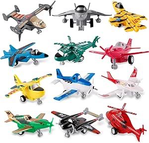 12 Pcs Pull Back Airplanes Toys Vehicle Playset, Variety Pack of Helicopters, Stealth Bombers, Fi... | Amazon (US)