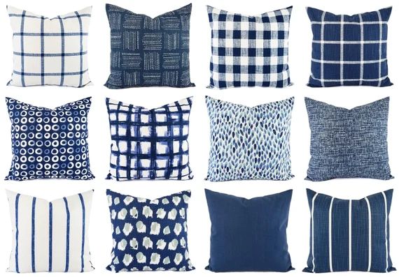 Dark Blue and White Pillow Cover - Blue Pillow Cover - Modern Pillow Sham - Blue Throw Pillow - N... | Etsy (US)