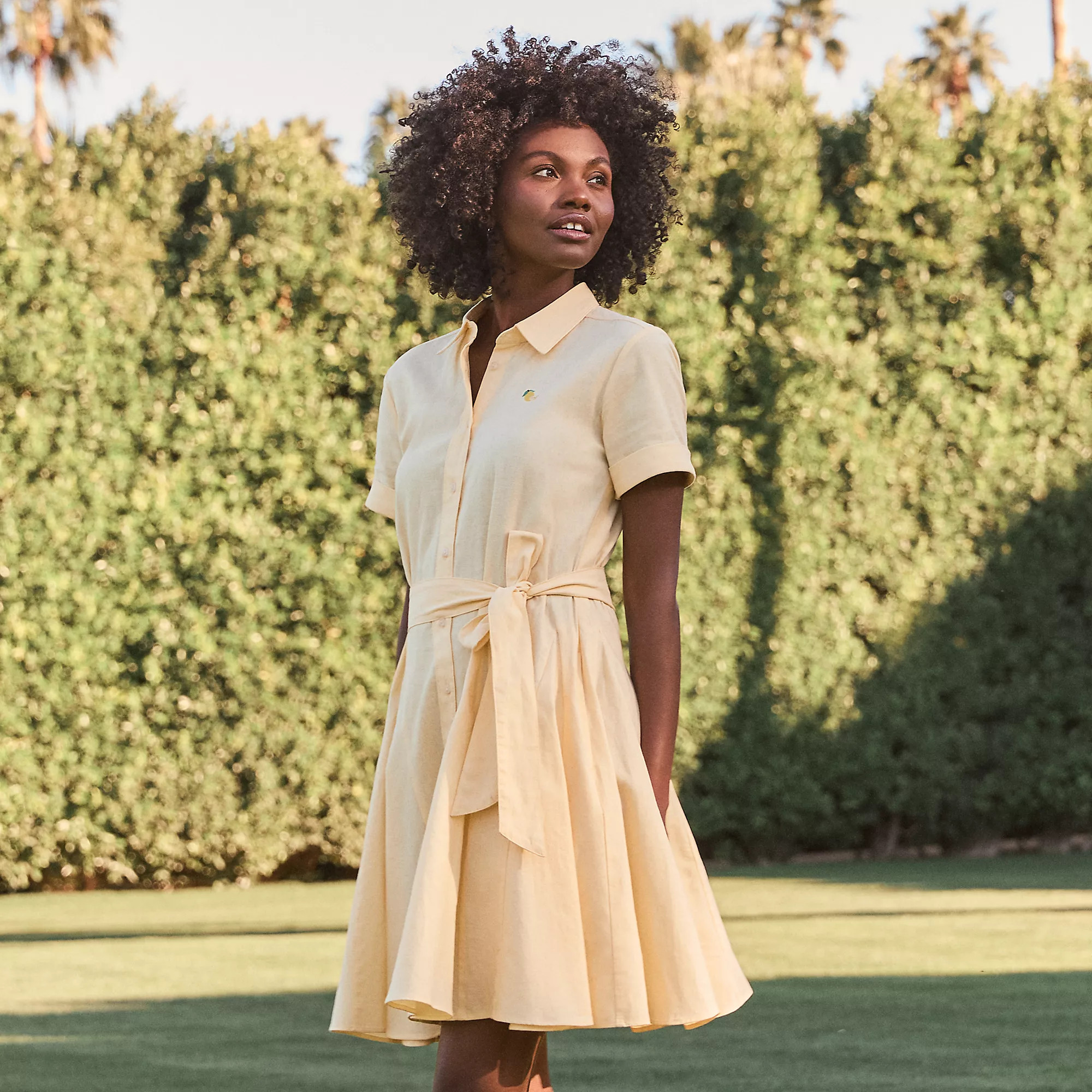 Women's Linen Blend Button Front Dress with Godets | Lands' End (US)