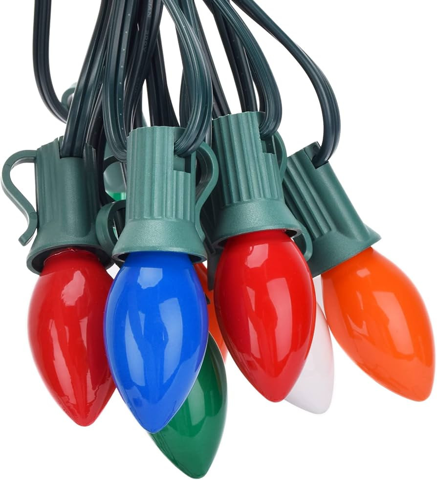25FT C7 Vintage Christmas String Lights with 27 Multicolor Ceramic Bulbs, Hanging Outdoor & Indoo... | Amazon (US)