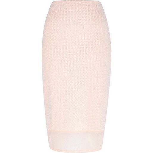 Pink mesh hem textured pencil skirt | River Island (UK & IE)