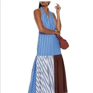 Blue Vivian stripe deep V-neck halter casual maxi dress | Poshmark