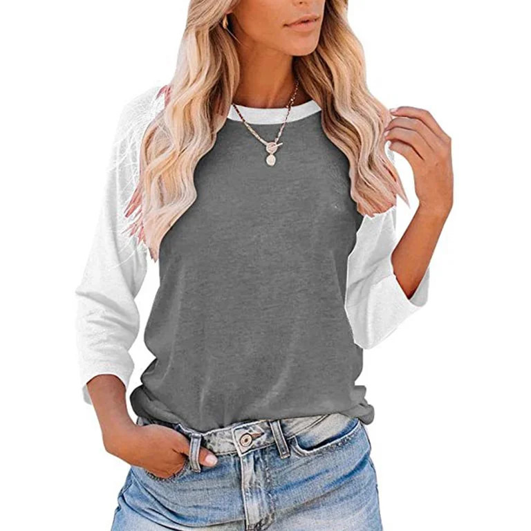Avamo Fall Shirt Blouse for Women Casual 3/4 Sleeve Tops Ladies Leisure Color Block Tunic Tee Wor... | Walmart (US)