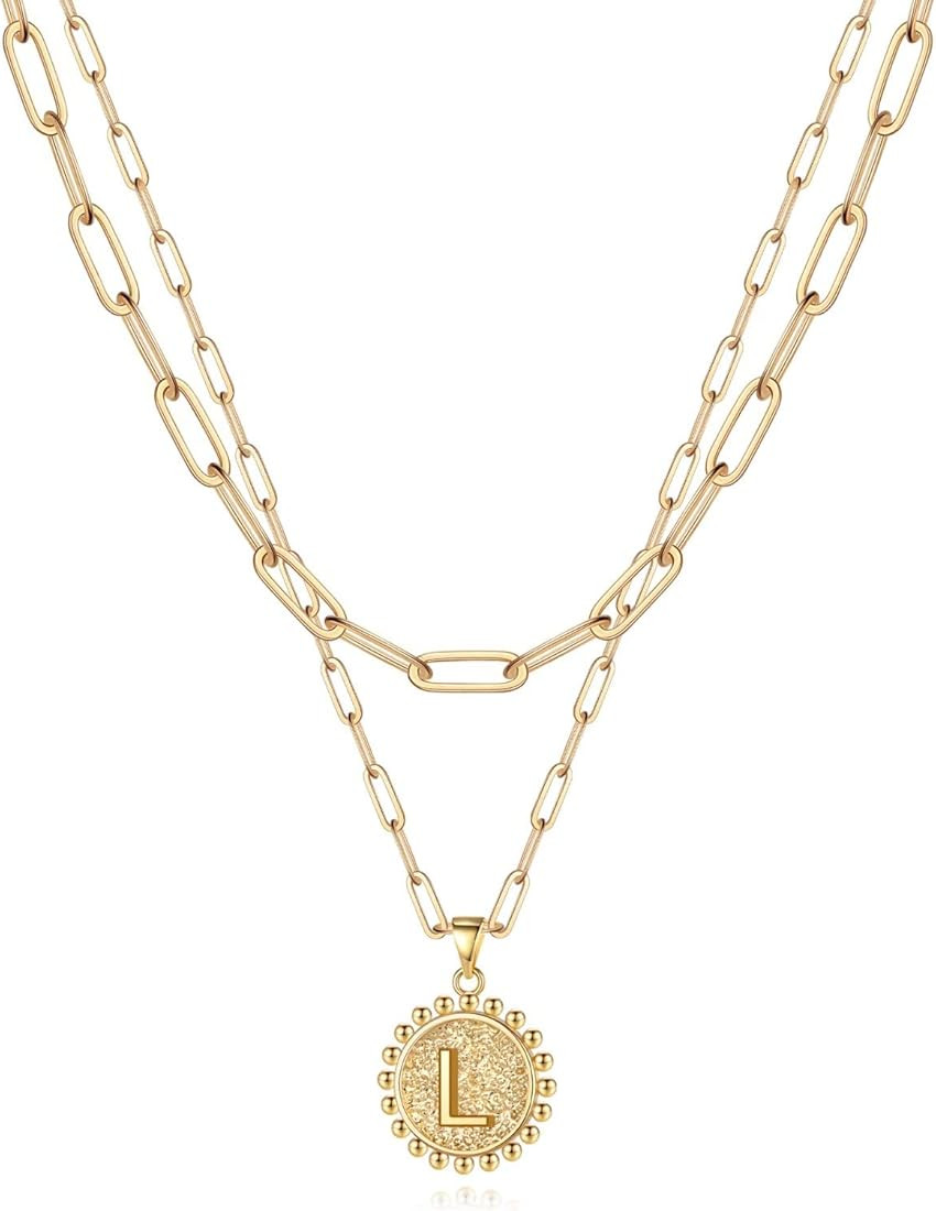 Yoosteel Gold Initial Necklaces for Women Girls, 14K Gold Plated Dainty Layering Paperclip Link C... | Amazon (US)