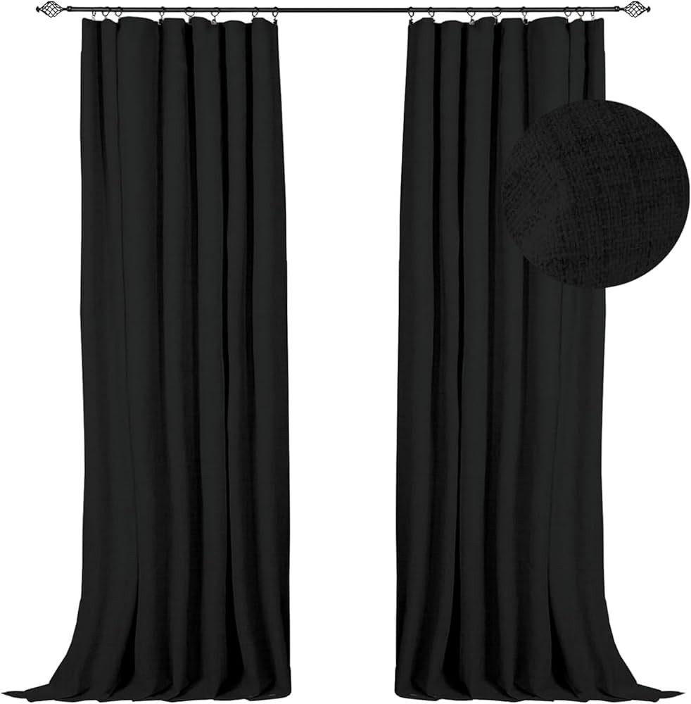 100% Blackout Shield Linen Blackout Curtains 84 Inches Long 2 Panels Set, Clip Rings/Rod Pocket B... | Amazon (US)