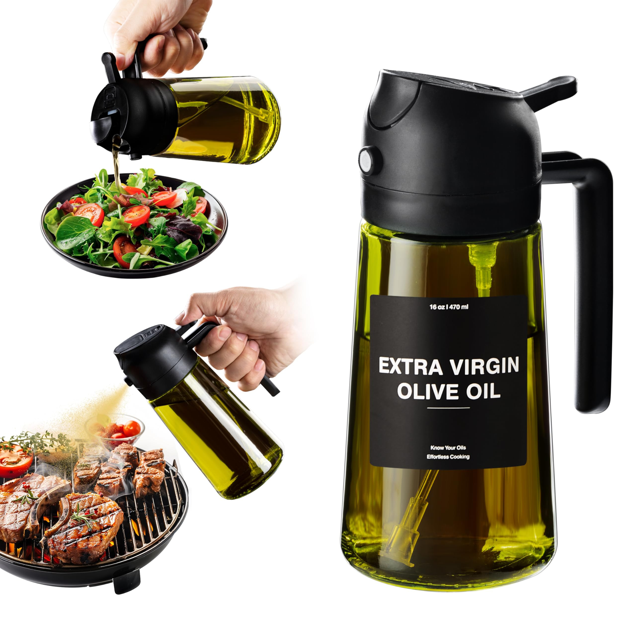 CXINYI - 16oz/470ml Olive Oil Dispenser for Kitchen with Stickers - 2 in 1 Olive Oil Sprayer for ... | Amazon (US)