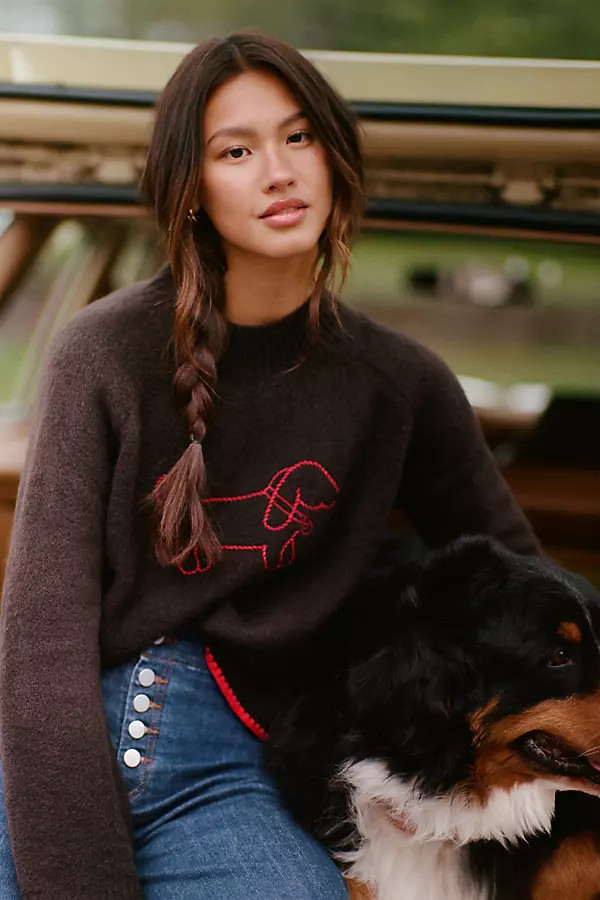 Mock-Neck Embroidered Dog Icon Sweater | Anthropologie (US)