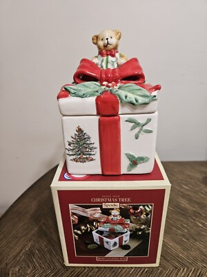 Spode Christmas Tree Ceramic Teddy Bear Trinket Box Holiday Moments w/Box | eBay US