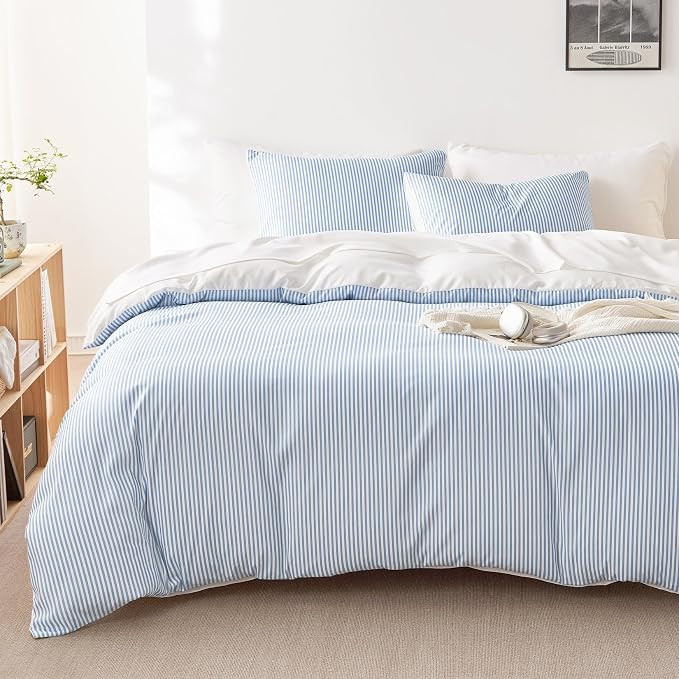 Wake In Cloud - Striped Comforter Set, Ticking Stripe Vertical Pinstripe Neutral Farmhouse Patter... | Amazon (US)