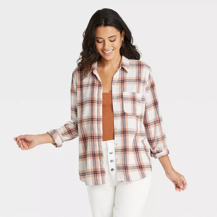 Women's Long Sleeve Flannel Button-Down Shirt - Universal Thread™ Blue Plaid XS | Target