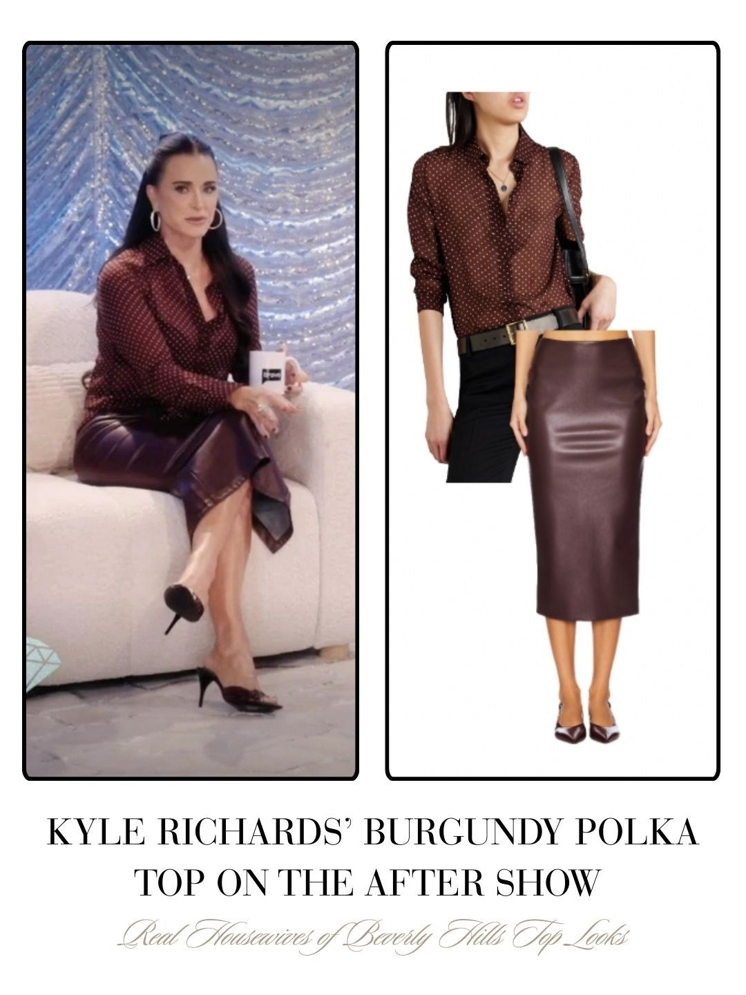 Kyle Richard’s Burgundy Polka Dot Top on the After Show 