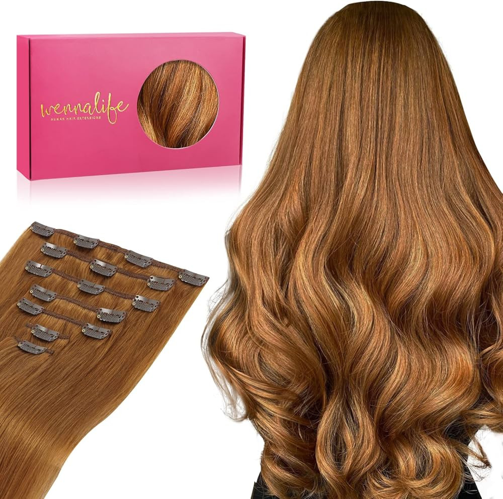 WENNALIFE Clip in Hair Extensions, 16 Inch 120g 7pcs Real Human Hair, Auburn Ginger, Remy, Double... | Amazon (US)