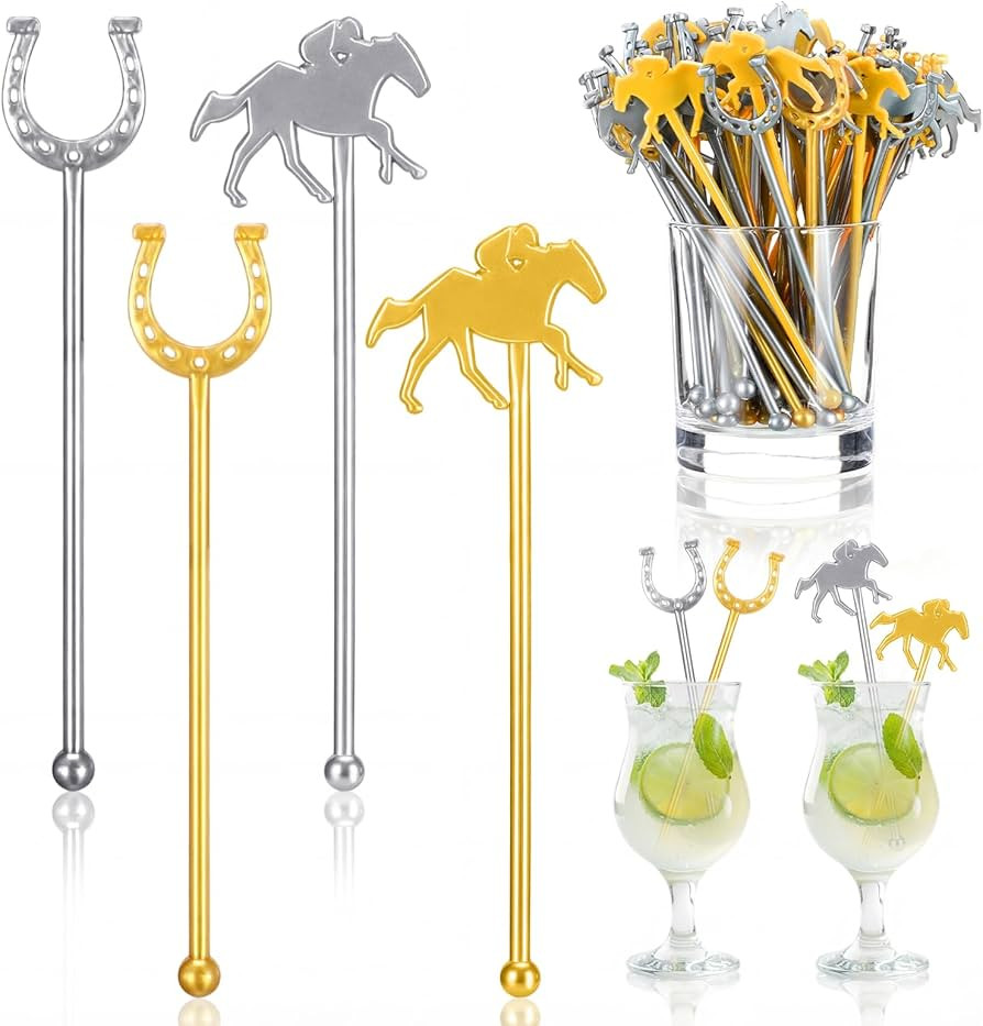 Yungyan 40 Pcs 6 Inch Derby Drink Plastic Stirrers Gold Silver Swizzle Sticks for Cocktail Coffee... | Amazon (US)