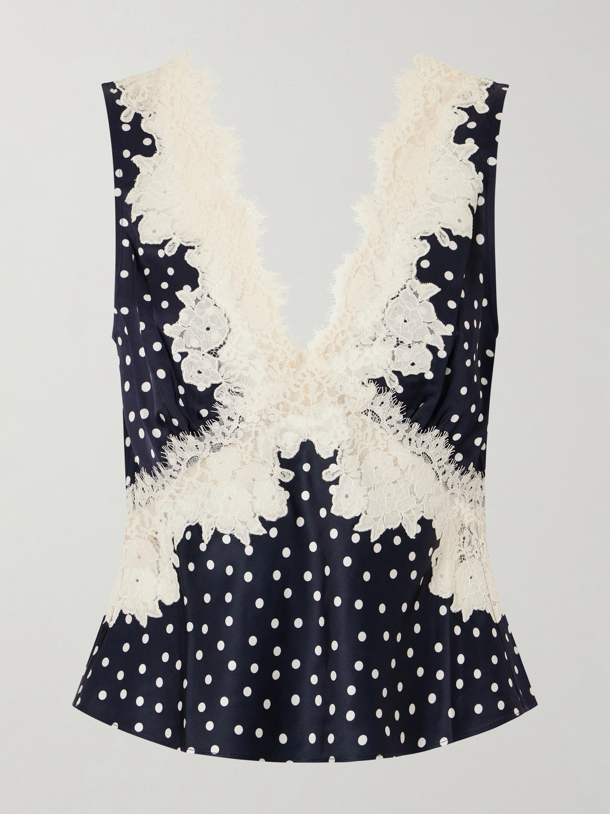 RIXO - Emmie Lace-trimmed Polka-dot Satin Top - Blue | NET-A-PORTER (US)