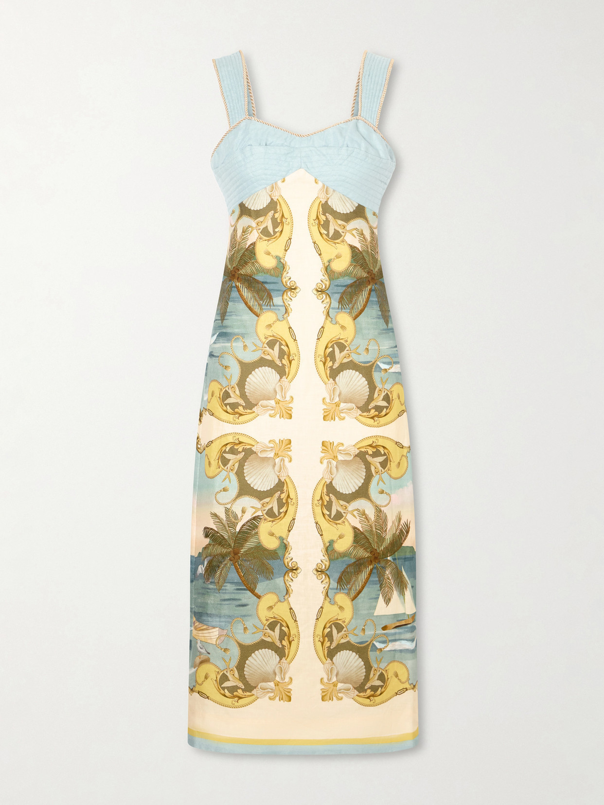 Farm Rio - Royal Sea Linen Midi Dress - Multi | NET-A-PORTER (US)