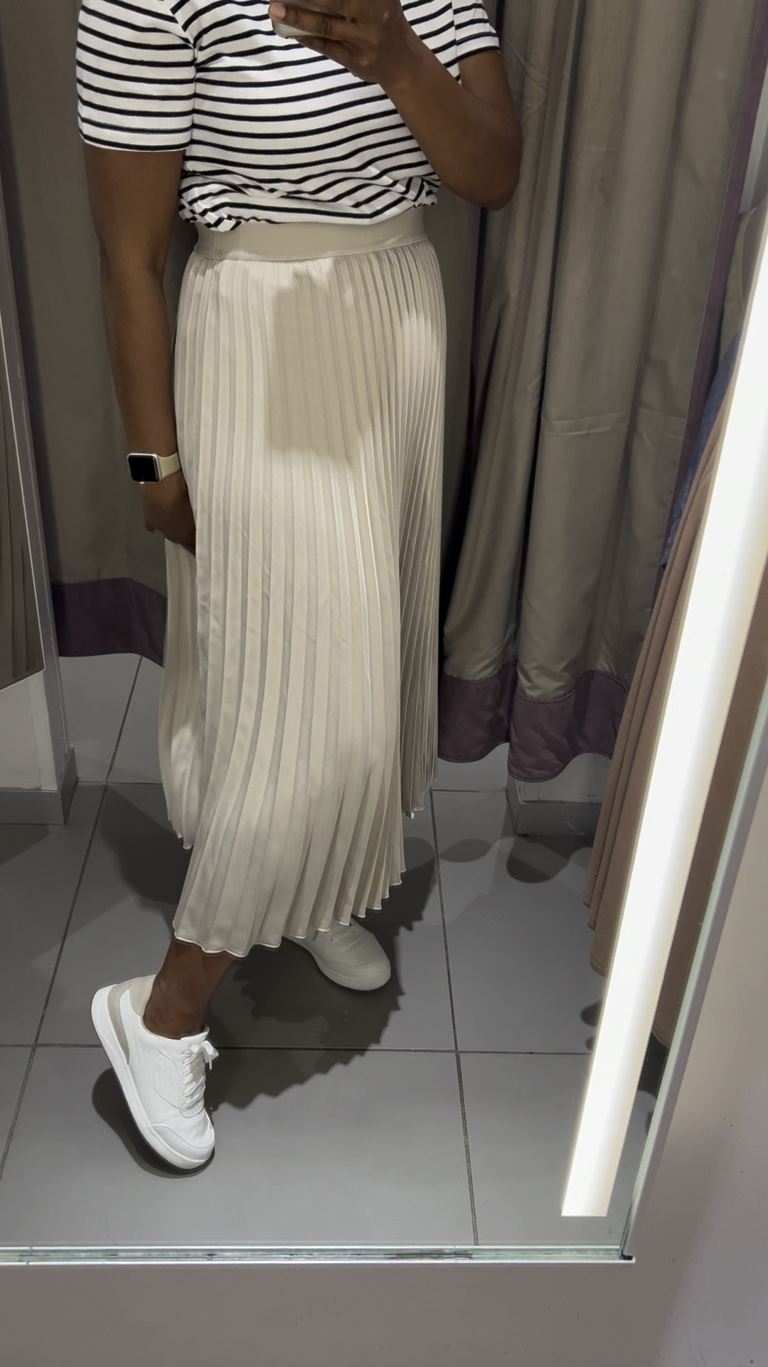 Added this H&M pleated creamish/taupey skirt to my closet. It can be dressed up or down easily with the change of shoe and top! 

I’m wearing a small night skirt  

#LTKOver40 #LTKShoeCrush #LTKStyleTip