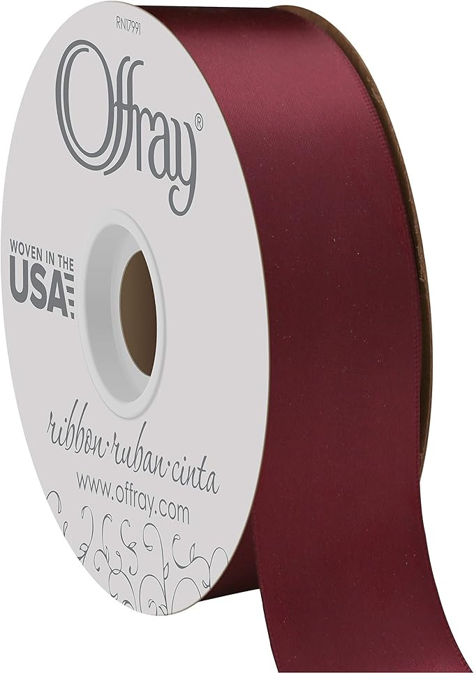 Offray Berwick 1.5" Wide Double Face Satin Ribbon, Burgundy Red, 50 Yds | Amazon (US)