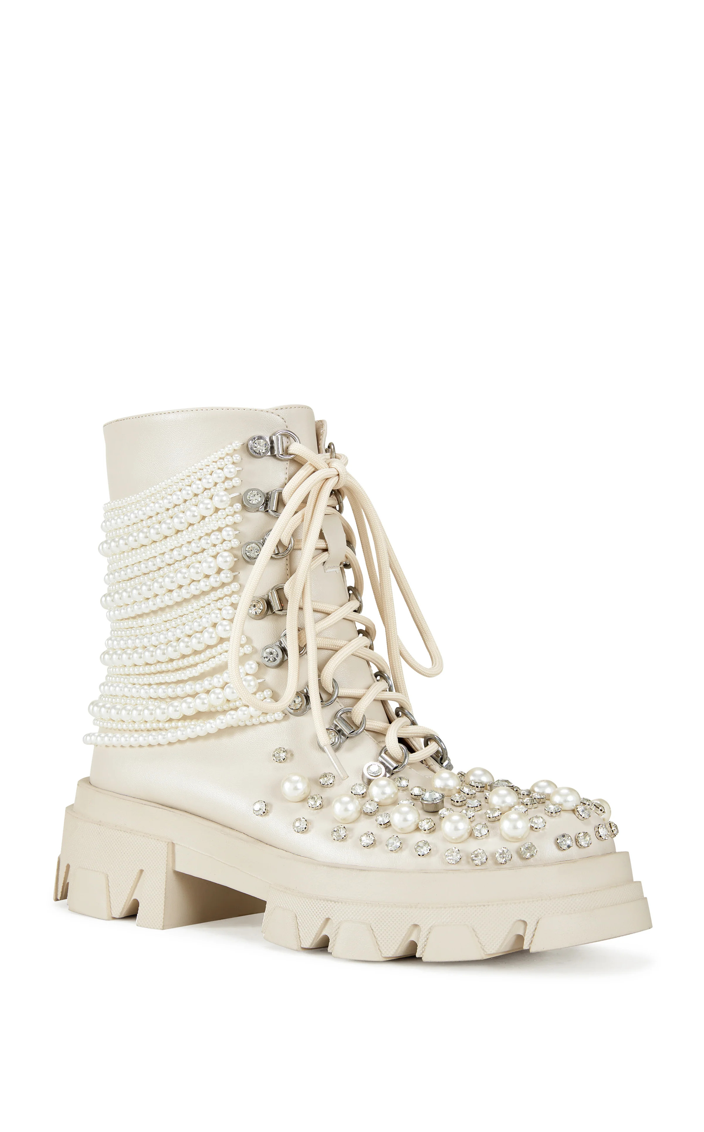 TWINKLEY-BONE PEARL COMBAT BOOTIE | Azalea Wang