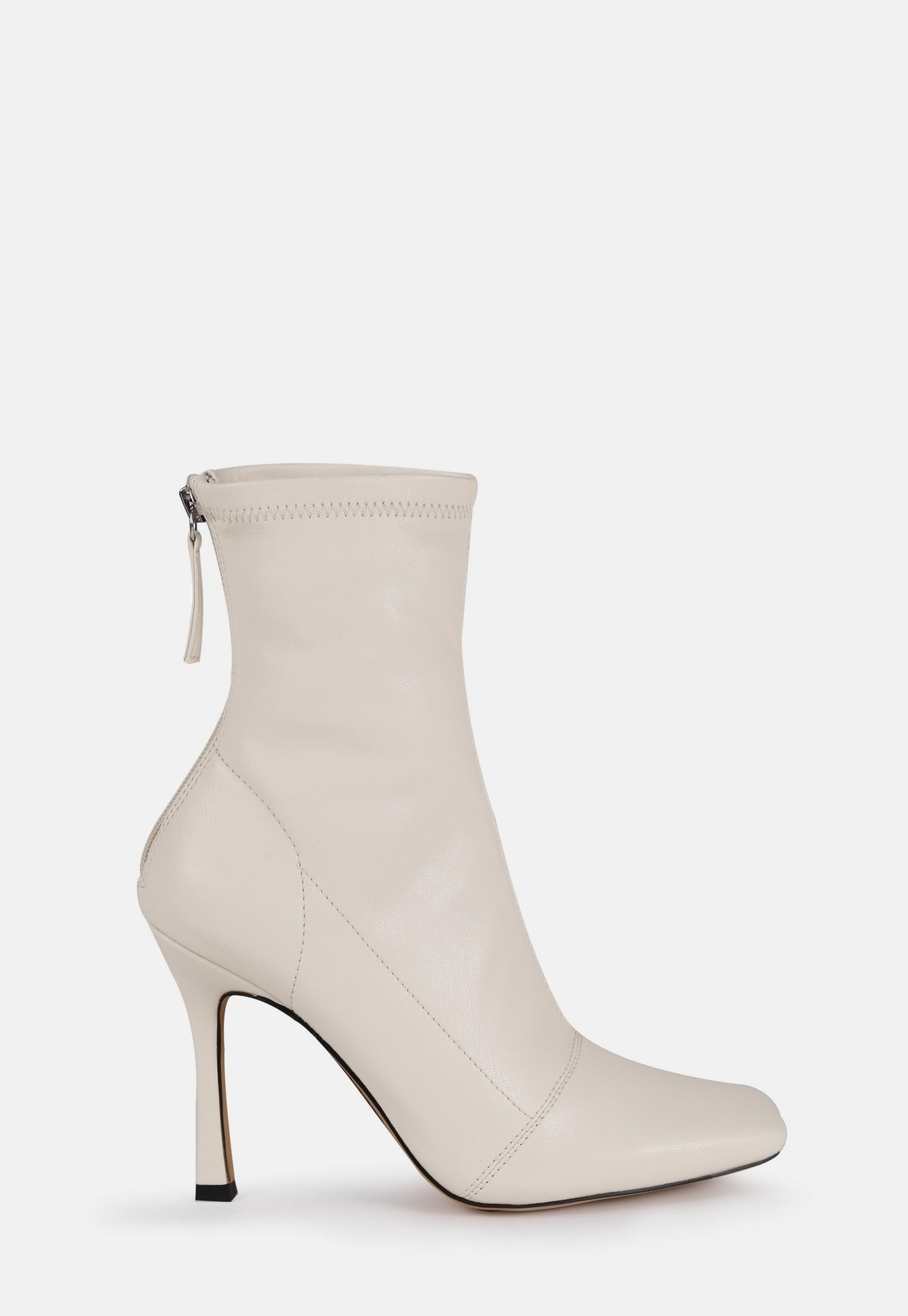 Cream Square Toe Mid Heel Ankle Boots | Missguided (UK & IE)