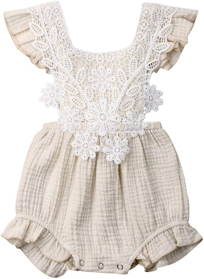 Cute Infant Newborn Baby Girl Lace Ruffle Romper Jumpsuit Bodysuit Summer Outfit Clothes | Amazon (US)