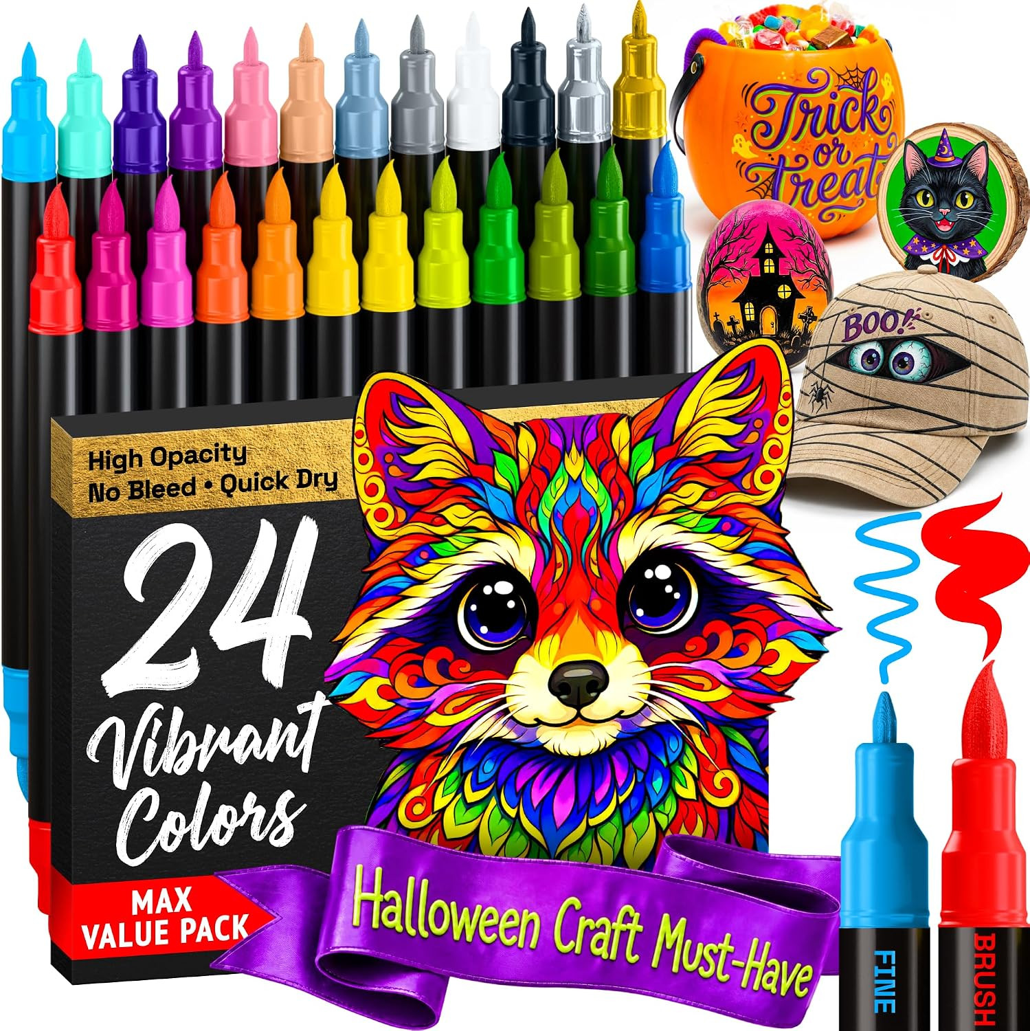 ARTISTRO 24 Multicolor Dual-Tip Acrylic Paint Marker Pens for Drawing | Amazon (US)